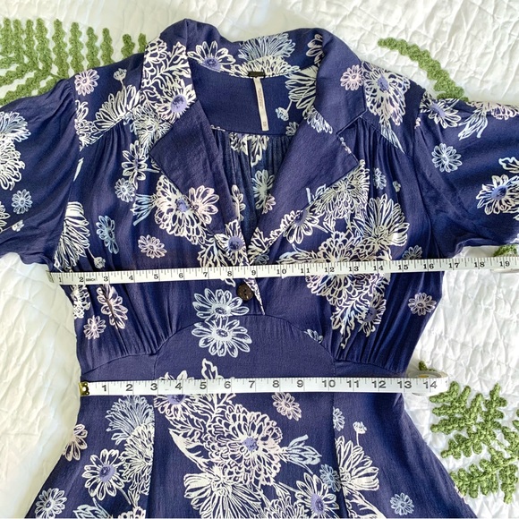 Free People Blue Hawaii Washed Blue Floral Print Short Sleeve Mini Dress - Picture 7 of 16